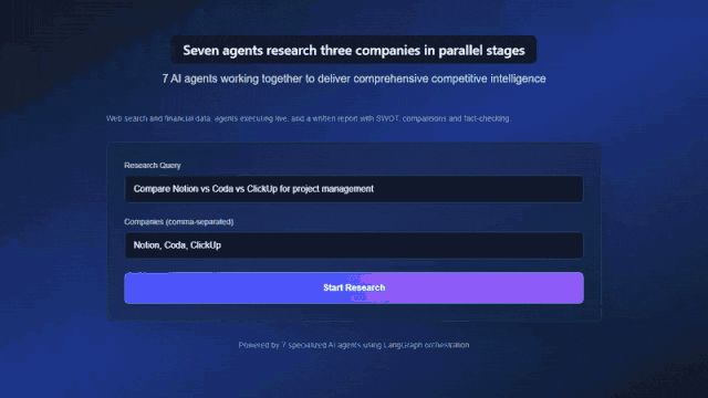 Demo recording: the multi-agent research app running locally